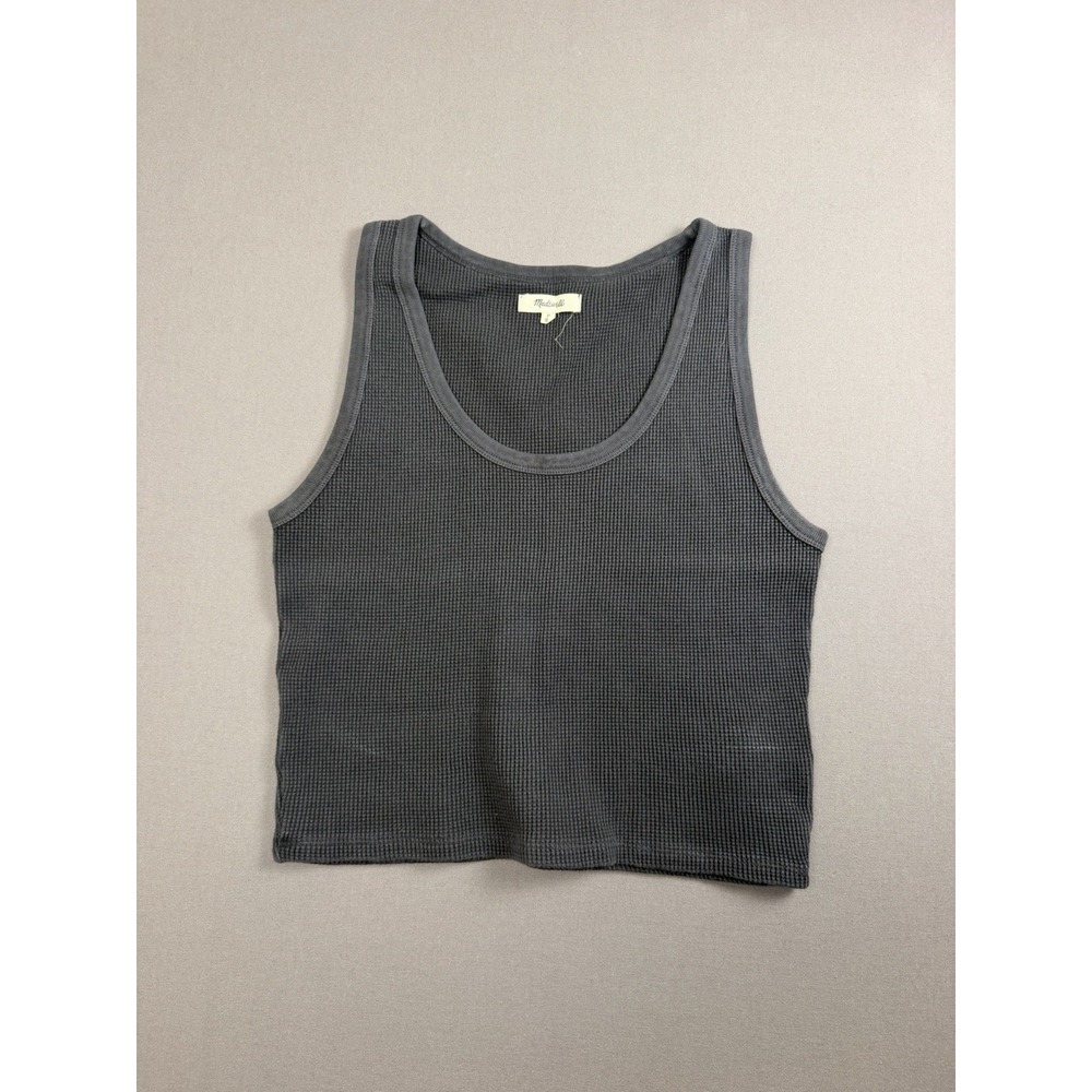 Madewell Size M Black Soft Ribbed Cropped Racerback Tank Top